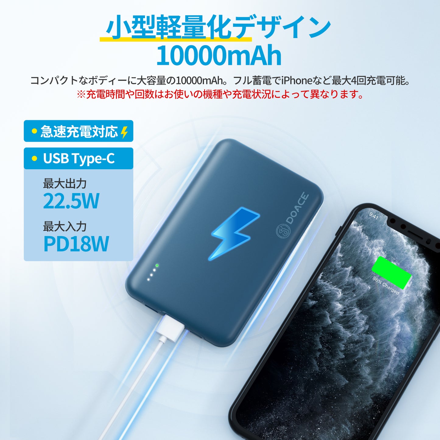 バッテリー 10000mAh 作業服専用バッテリー DOACE モバイルバッテリー USB給電空調作業服用