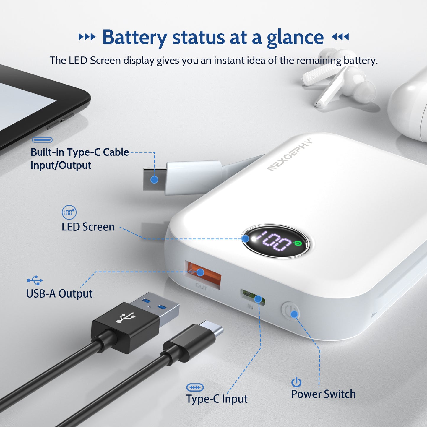 E34B 10000mAh Magnetic Power(Built-in Type-C Cable)