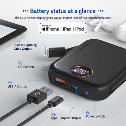 E43A 10000mAh Magnetic Power Bank（Built-in Lightning Cable）