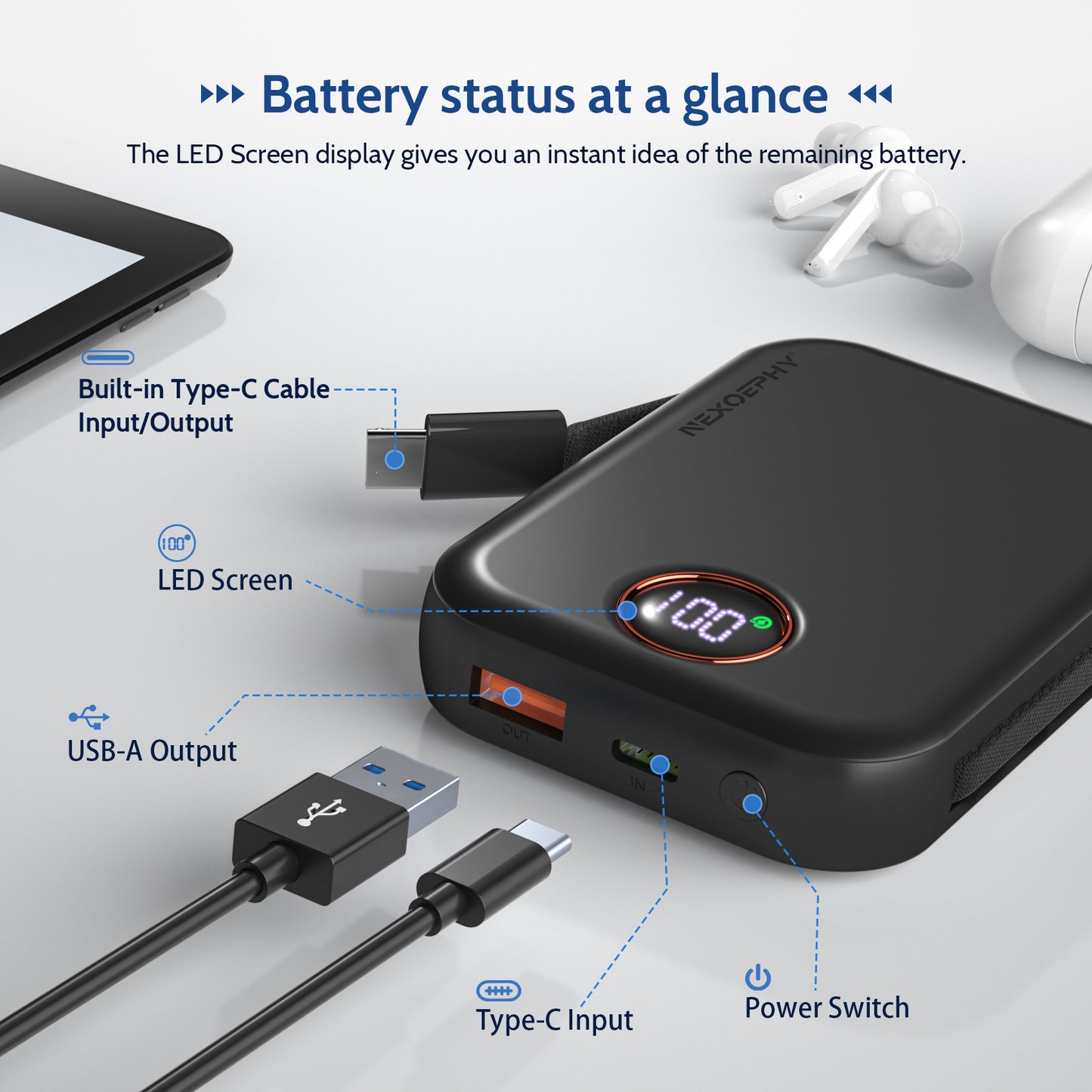 E34B 10000mAh Magnetic Power(Built-in Type-C Cable)