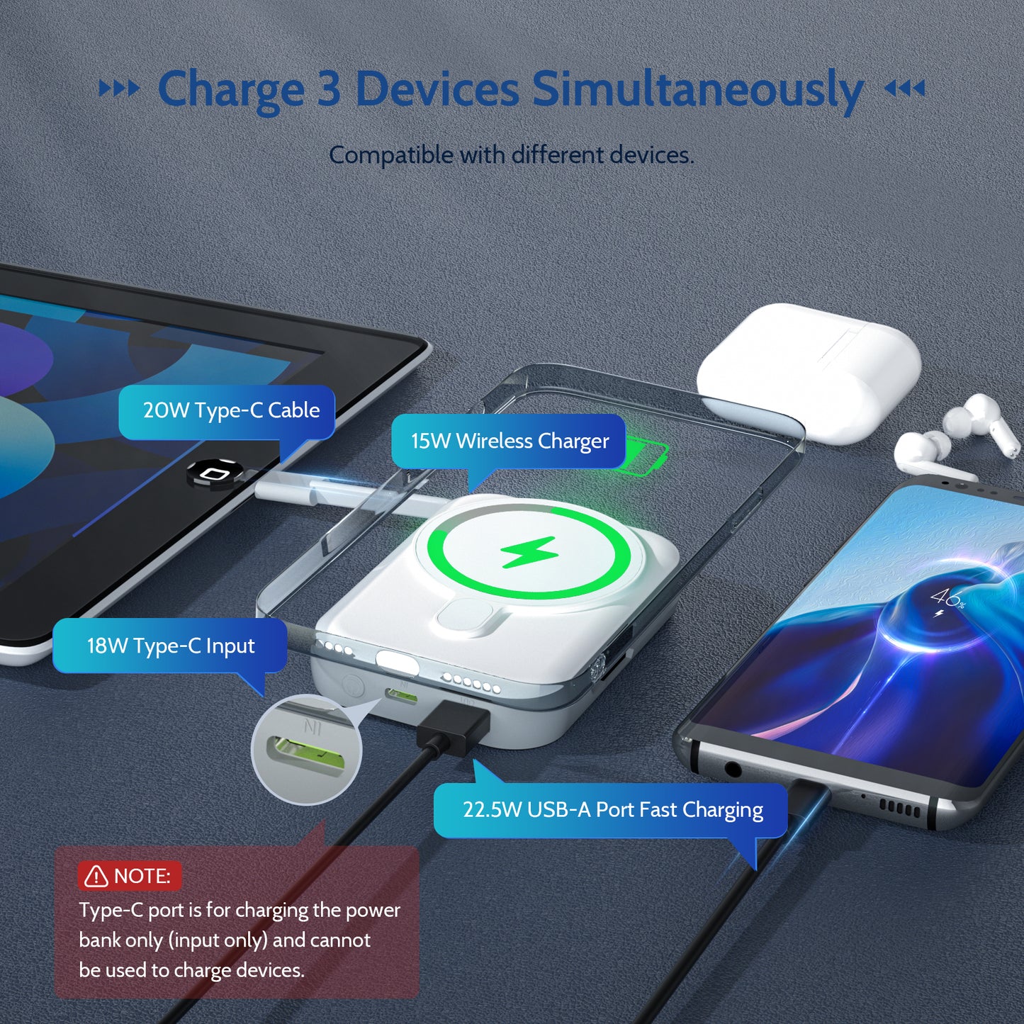 E34B 10000mAh Magnetic Power(Built-in Type-C Cable)